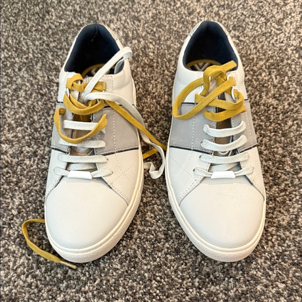 Ted Baker White and Gray Sneakers with Mustard Laces